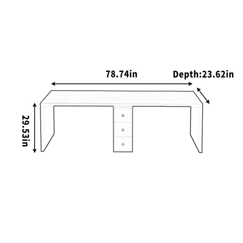 Writing Desk, 29.53" H x 78.74" W x 23.62" D