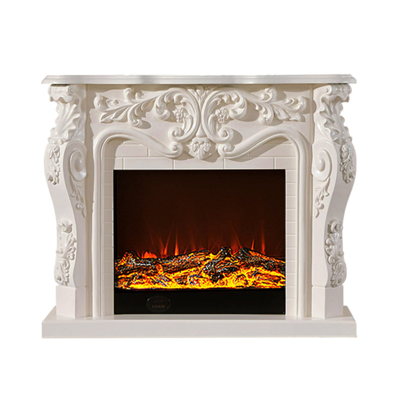 French carved electronic simulation flame decoration fireplace, White