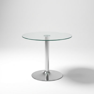 Modern Round Dining Table with Tempered Glass Top and Metal Legs