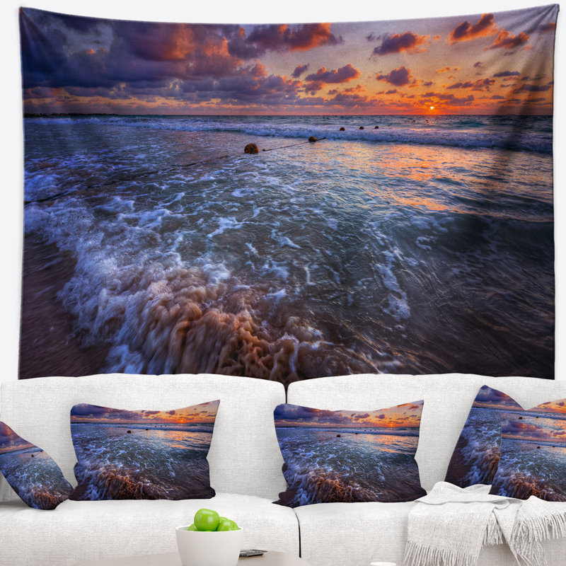 Tapisserie en polyester ciel et vagues de pluie avec accessoires suspendus inclus, H 32 po x l 39 po