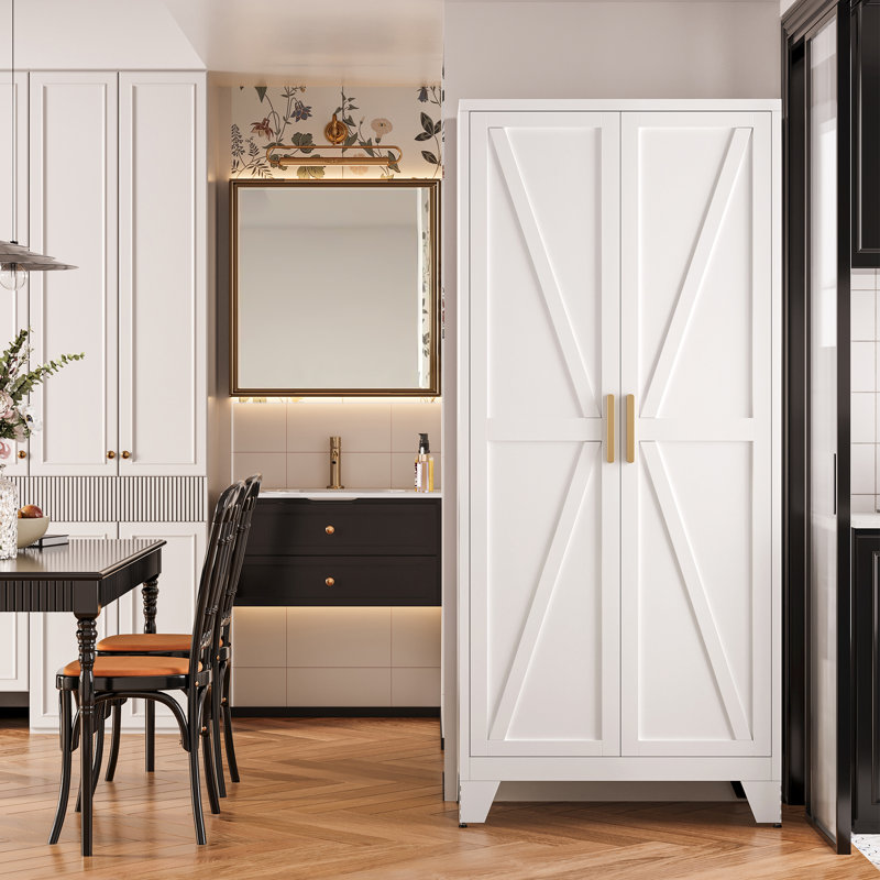 Armoire de rangement à 5 niveaux pour garde-manger en métal 71 po, Blanc