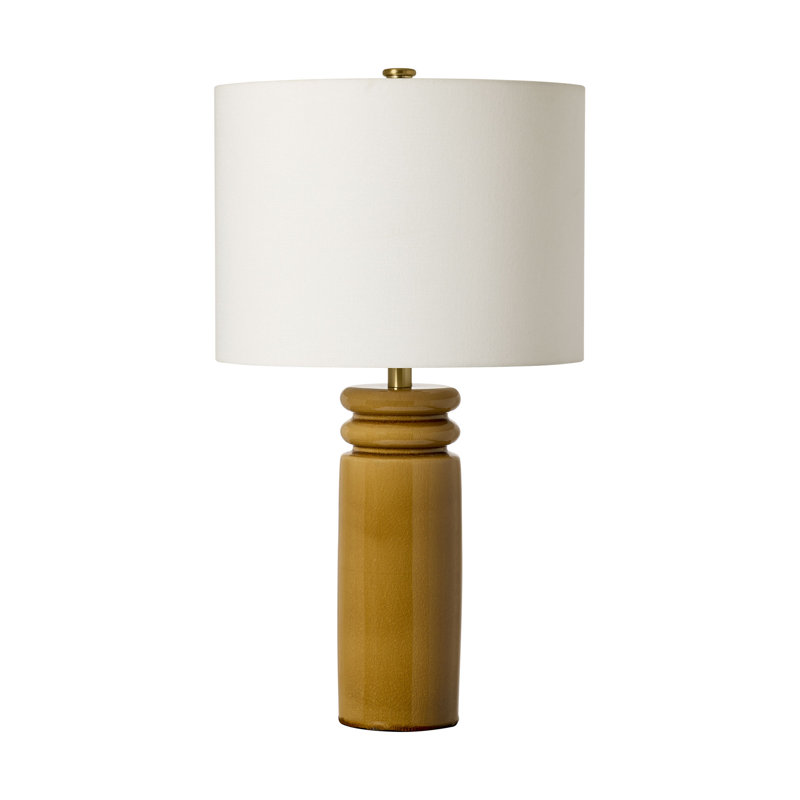 Ellen Degeneres Feikudo 1 Light Bedroom Home Office Living Room Lamp In Glossy Finish With Linen Shade, Brown