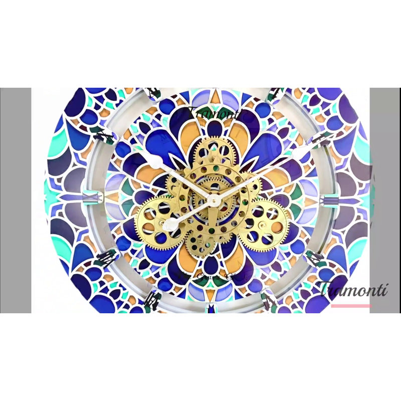 24'' Multicolor Wood and Metal Wall Clock with Moving Gears