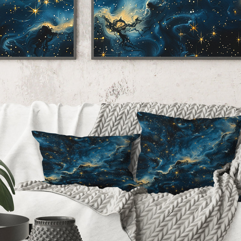 Coussin en marbre Blue Gold Space III, H 16 po x l 16 po