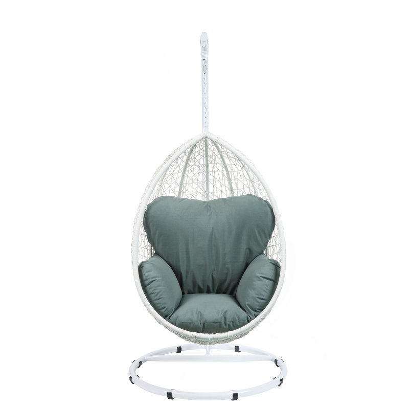 Chaise suspendue en tissu et osier Simona, Vert, Blanc