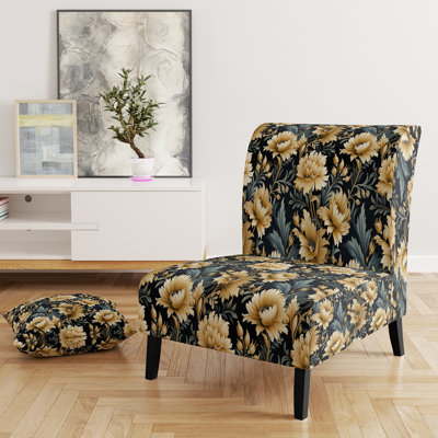 Beige et bleu orné de pivoines damassées opulence - fauteuil de chambre rembourré de style campagnard, fauteuil d'appoint floral rustique