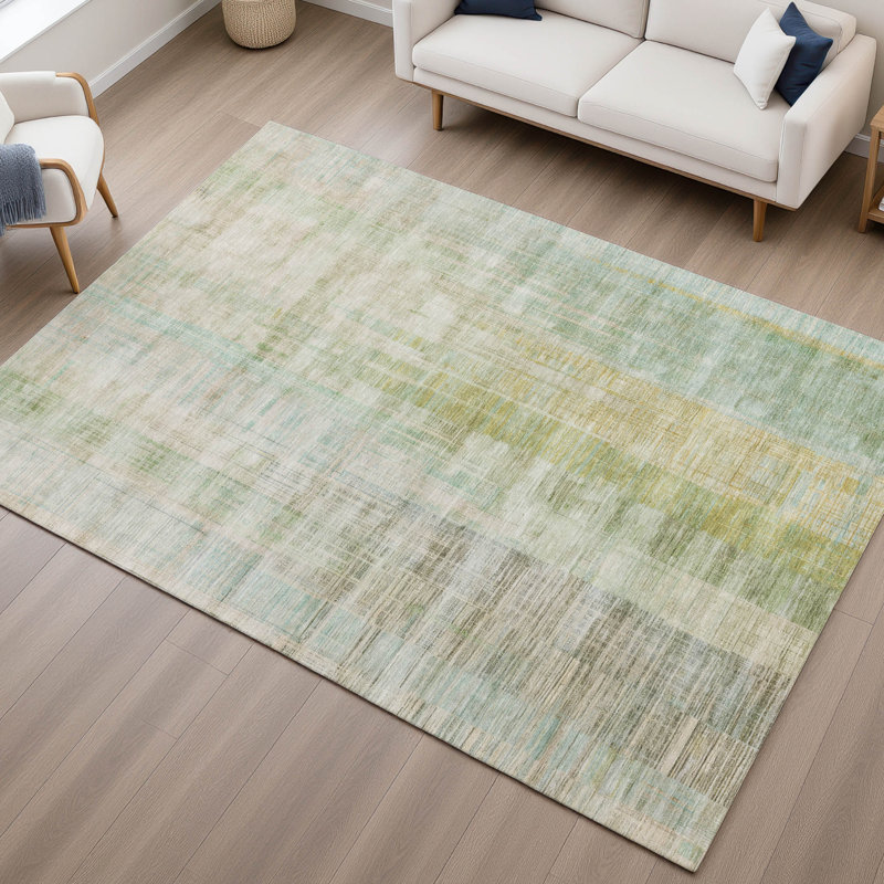 Premium Machine Washable Mayfield AMF2153 Striped Rug, Linen, Rectangle 9' x 12'
