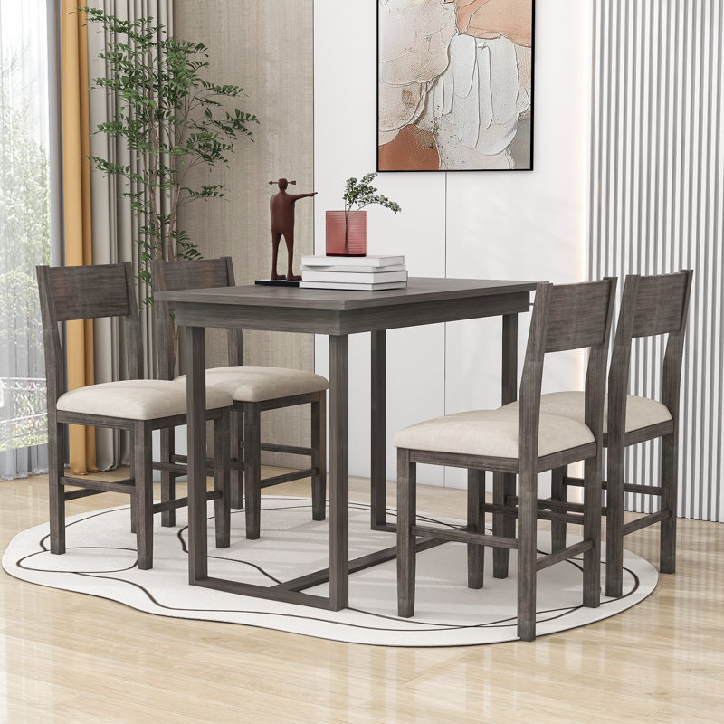 Ensemble de salle à manger à tréteaux, table rectangulaire et 4 chaises Laubin, gris