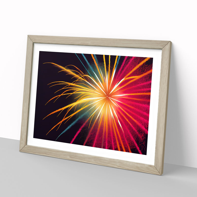 Handsome Fireworks - Single Picture Frame Print, 46cm H x 64cm W x 2cm D, Oak Framed