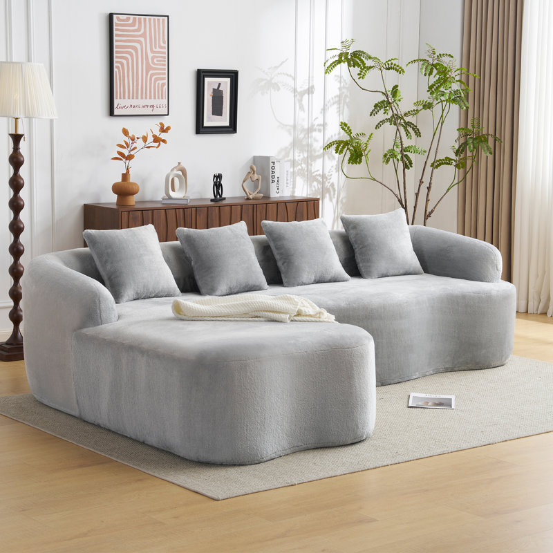 Canapé modulaire en L Chenille avec 4 coussins et siège moelleux, Gris chenille