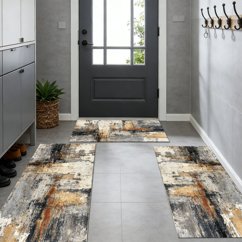 Tapis de cuisine 20 po x 32 po + 20 po x 48 po + 20 po x 59 po Tapis de cuisine à motif abstrait antidérapant 3 pièces