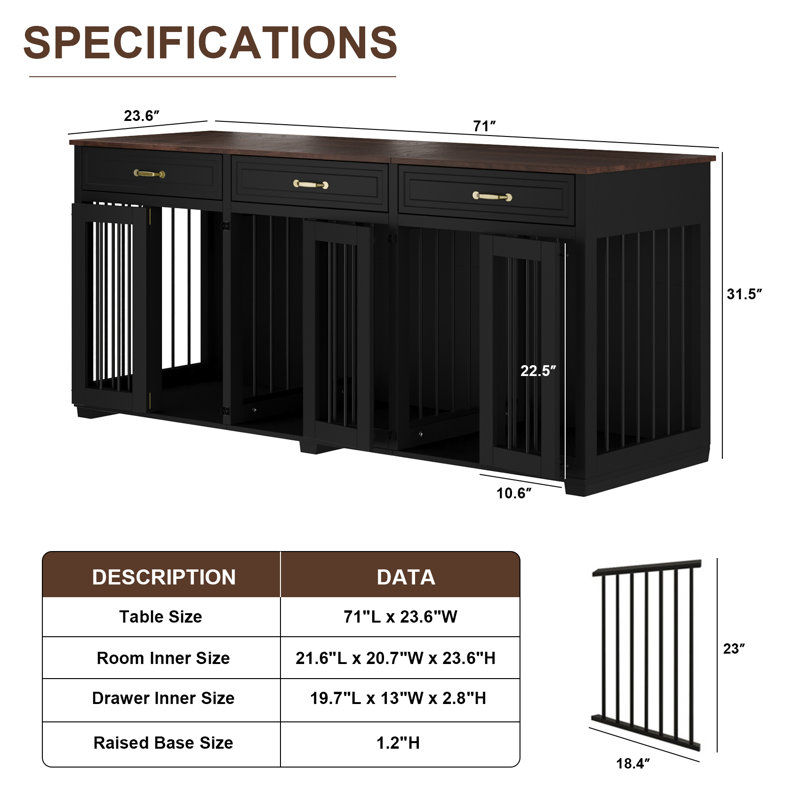 Diarmid Wood Furniture Style Crate with 3 Doors, Black