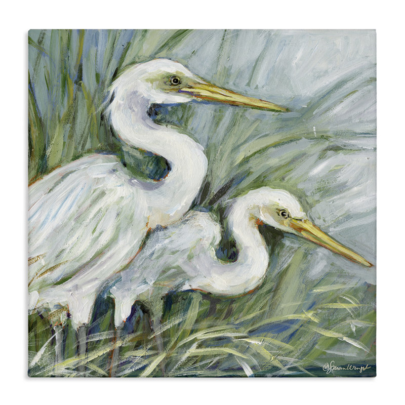 Art mural sur toile White Herons Habitat, conception par Susan Winget, H 17 po x l 17 po
