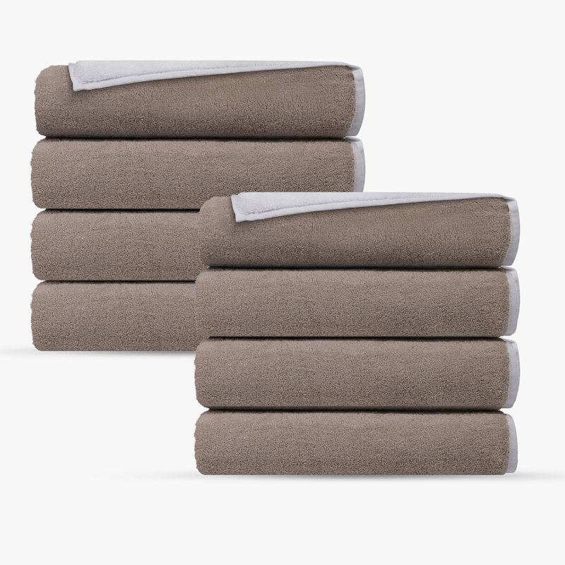 Double Face 8 pcs Turkish Hand Towels Set, White/Beige