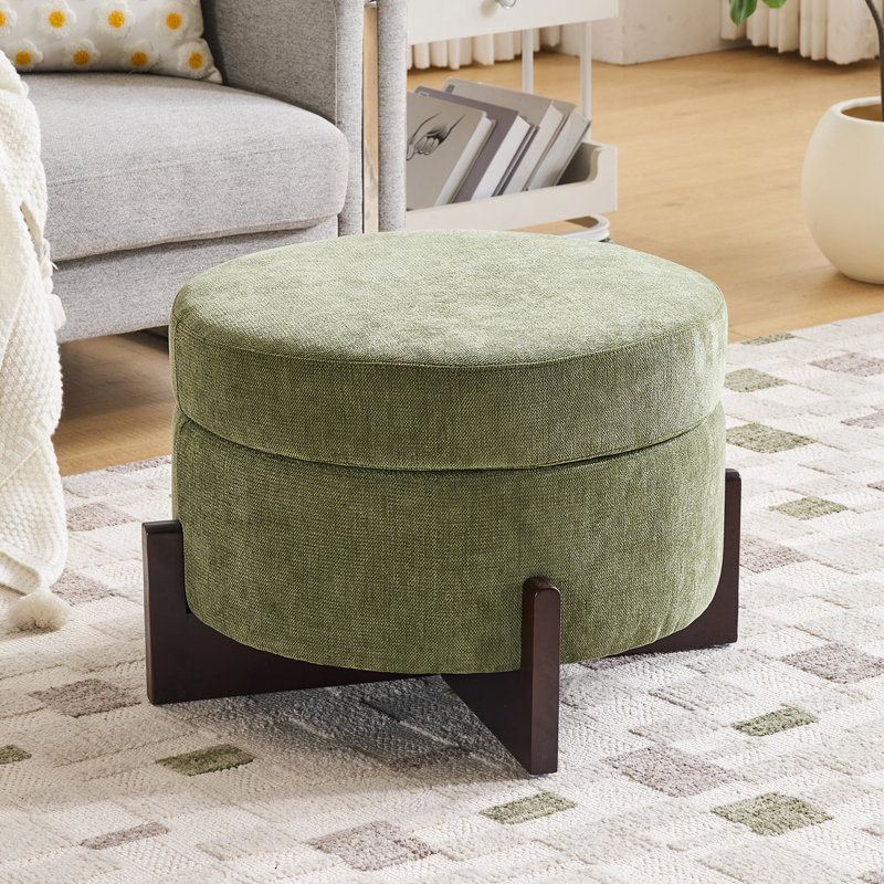 26’’ Wide Upholstered Tufted Round Storage Ottoman, Green