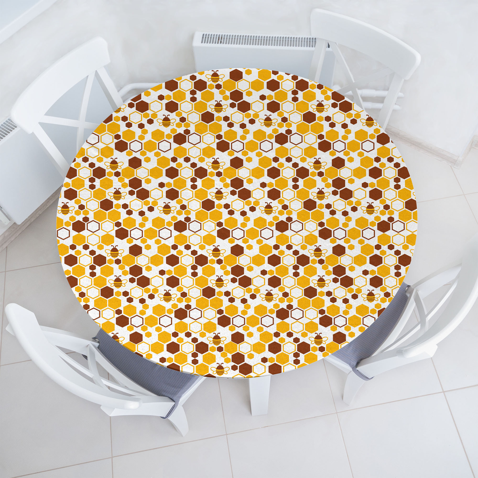 Tablecloth Yellow Insects Ebern Designs Insects Fitted Round Tablecloth Yellow Redwood | Wayfair