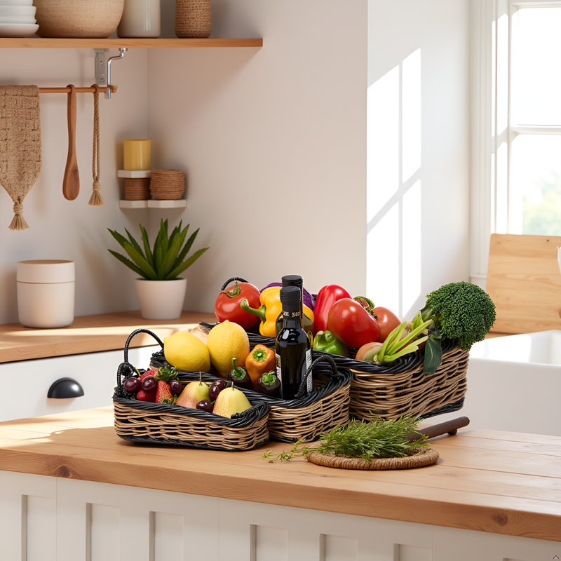 Ensemble de paniers de rangement en osier brun foncé de 3 à 11, 13, 15 pouces Maris - empilable avec poignées pour l'organisation de la cuisine et des articles de toilette