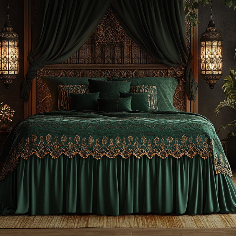 Gold Lace Embroidered Bed Skirt