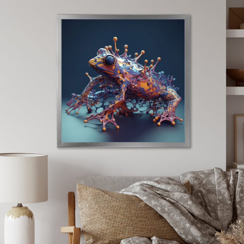 Impression sur toile 3D, grenouille néon, H 30 po x l 30 po x P 1 po, Cadre photo argenté