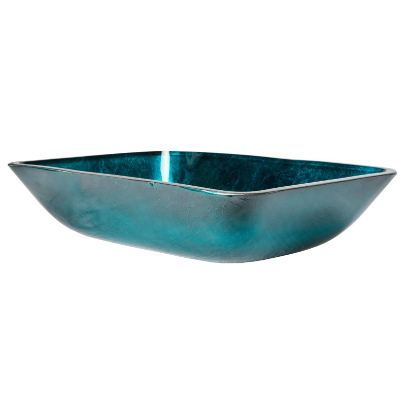 Turquoise Blue Rectangular Tempered Glass Vessel Sink