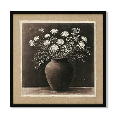 Portrait 3D en toile texturée en blanc dans une cruche d'argile, tendue avec châssis, idéale pour un décor d'étude, pot de fleur élégant, dimensions 24 x 24, tons doux, maisons traditionnelles adaptées
