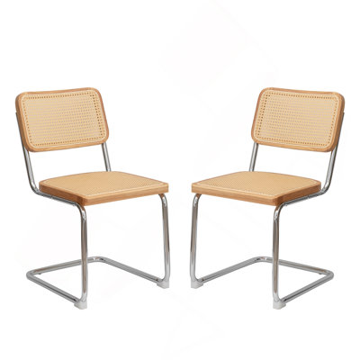 Stylish Velvet Rattan Dining Chairs Set Of 2 With Chrome Legs, Ideal For Modern And Contemporary Spaces.