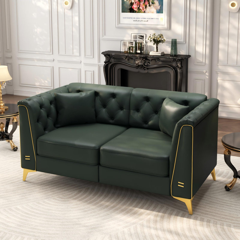 Canapé Chesterfield 61,8 po, Similicuir vert