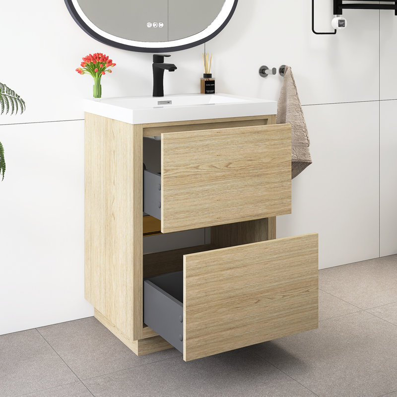 Meuble-lavabo autoportant 24 po avec lavabo 24 po, Bois de chêne naturel