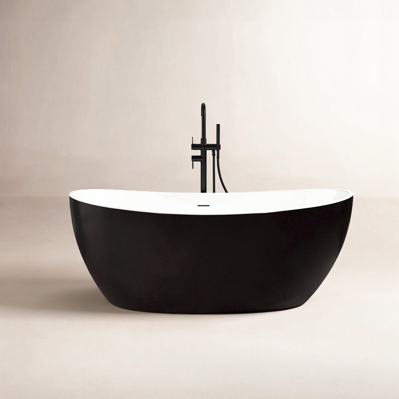 Tidal 60'' Acrylic Freestanding Tub Freestanding Soaking Bathtub, Black