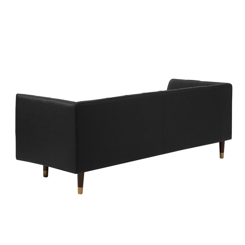Fougeres 3 Seater Genuine Leather Sofa, Black