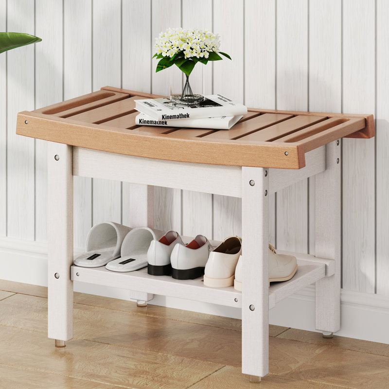 Nalyjah Plastic / Acrylic Shower Bench, 16.93" H x 24.1" W x 12.6" D, Teak/White