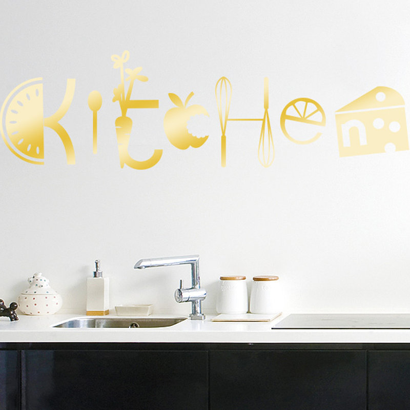 Assorted Kitchen Sign Wall Sticker, Medium, Shiny Gold