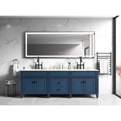 118" X 36" Led Bathroom Mirror With Aluminum Frame, Fog, 3 Color Temperatures, Memory, Stepless Dimming, Matte Black, Add Elegance To Fog Vanity Ideal For Use