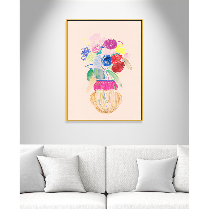 «Simple Floral II» par Bea Dina, Pas de tapis, H 49,5 po x l 37,5 po x P 2 po, Toile avec cadre flottant or