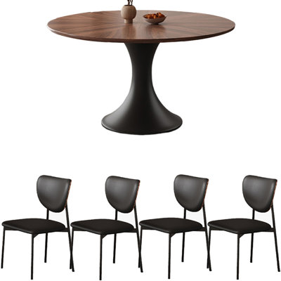 American style retro solid wood round table set