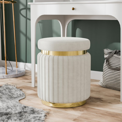 Tova Upholstered Ottoman With Gold Trim