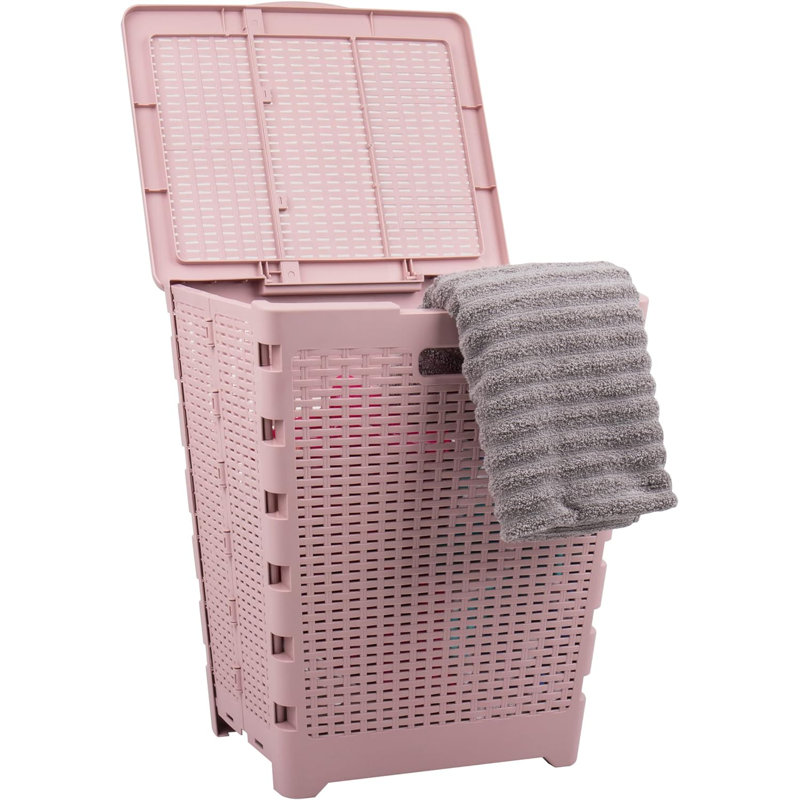 Panier à linge en plastique avec poignées, Rose