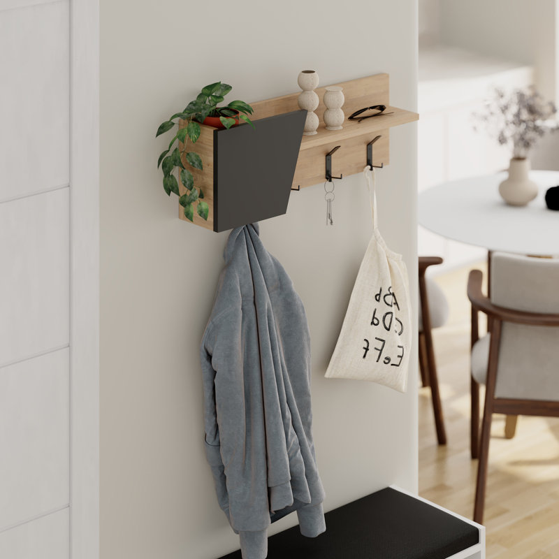 Almat Wall Mounted Required 5 - Hook Wall Mounted Coat Rack, Sapphire Oak/Anthracite