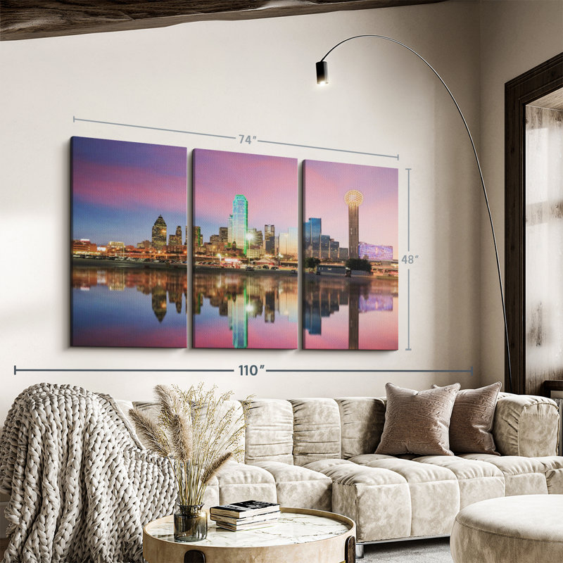 «Amazing Dallas Skyline», 3 pièces, H 48 po x l 74 po