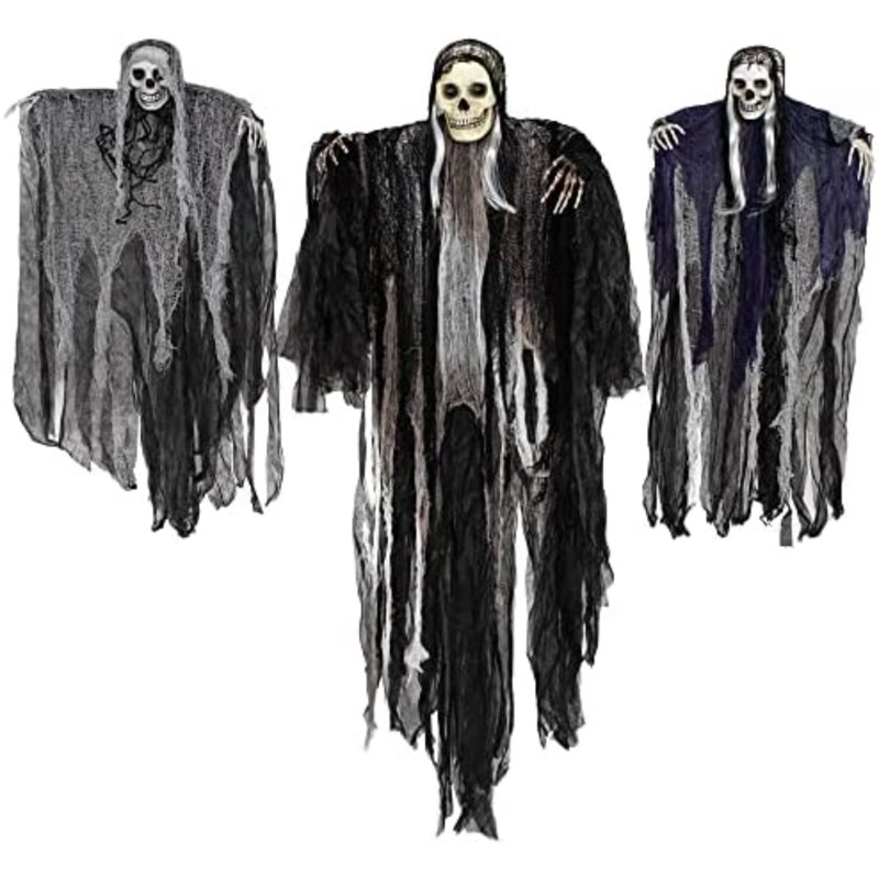 Paquet de 3 décorations suspendues de fantômes de squelette d'Halloween