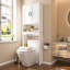 Design confortable, rangement au-dessus des toilettes avec portes et étagères ouvertes-135574064-103237402