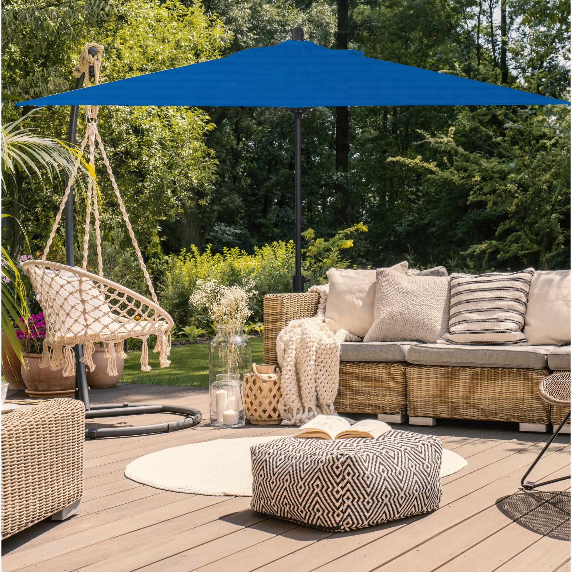 Olivier 116.7'' Outdoor Umbrella, Canvas Pacific Blue Sunbrella® Canvas, Black Sapphire