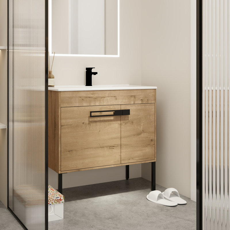 Meuble-lavabo simple 36 po avec comptoir 36 po, Imitation chêne