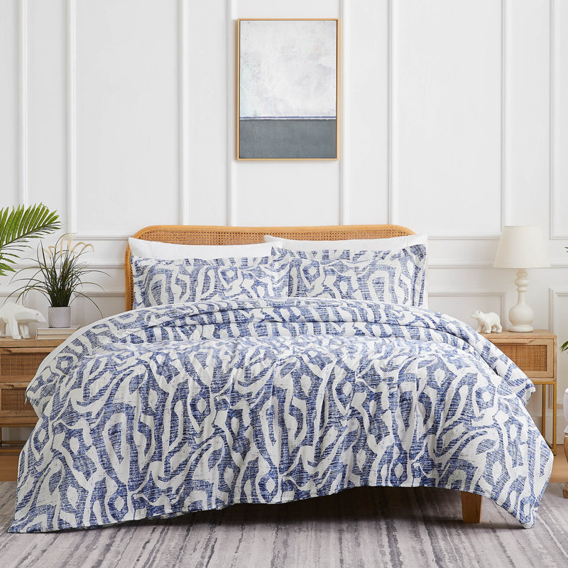 Ensemble de housse de couette en microfibre Khari, Bleu, Housse de couette très grand et 2 taies