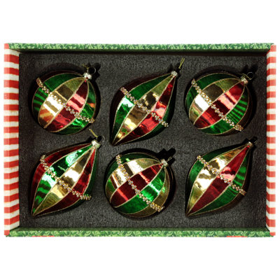 Striped Jewel Ornament, Box Of 6 - 4 Inches