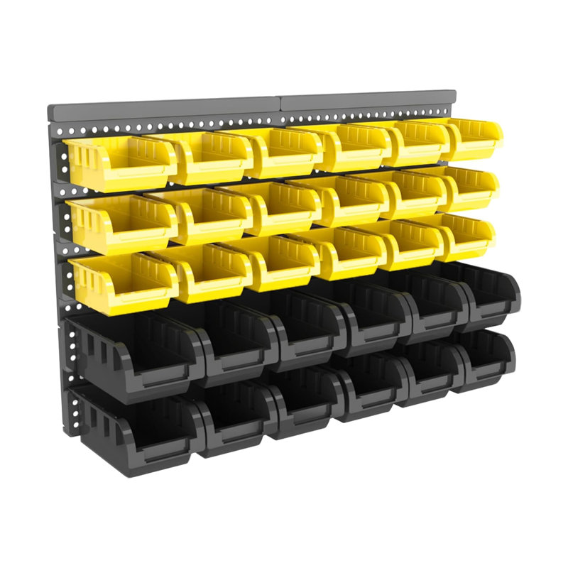Organisateur de bacs de rangement mural robuste, H 16,1 po x l 25,2 po x P 6,5 po, Jaune / Noir