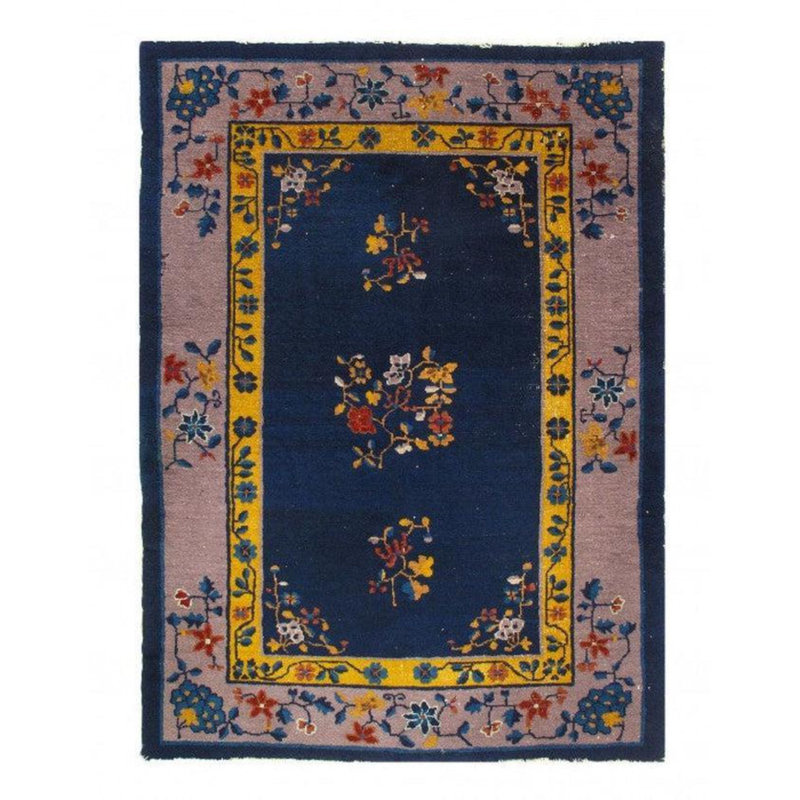 Isabelline Navy Blue Antique Chinese Art Deco Rug - 4'2'' X 5'11''