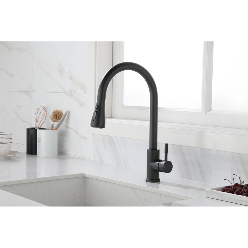 Pull Out Spray Kitchen Faucet, Matte Black Finish On Stainless Steel, 360 Rotatable Nozzle, Single Handle For Convenient Water Delivery And Temperature Control Steel Faucet With Spray, Precise