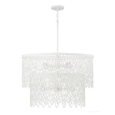 27W x 30.5H 7-Light Lasercut Two-Tier Metal Pendant in Matte White Modern Motif
