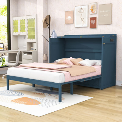 Grand lit escamotable en bois avec 1 tiroir 